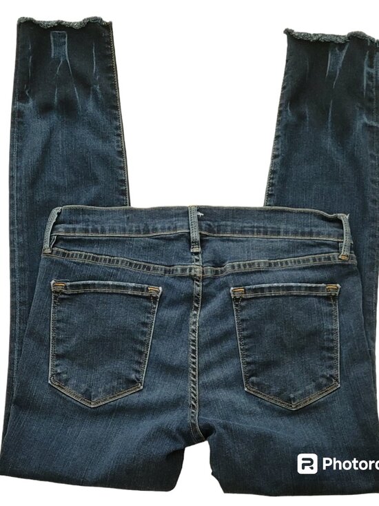 Frame Denim Crop Jeans Thorpe Dark Wash Raw Hem Distressed Size 29 - Picture 3 of 12